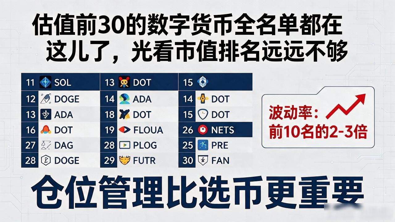 估值前30的数字货币全名单都在这儿了，光看市值排名远远不够