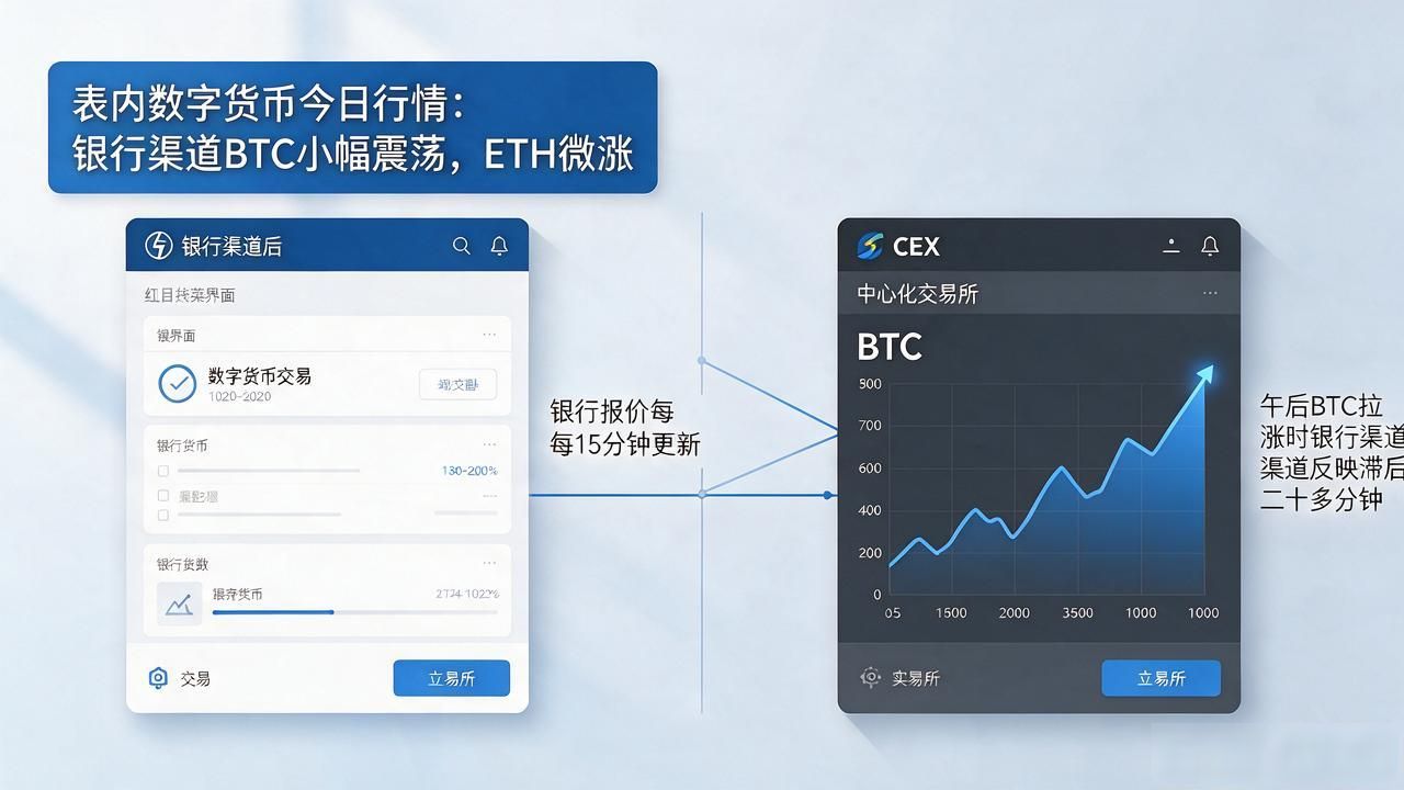 表内数字货币今日行情：银行渠道BTC小幅震荡，ETH微涨